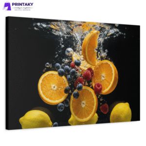 Kitchen Canvas Wall Art – Vibrant Fruit Splash Matte Stretched Canvas